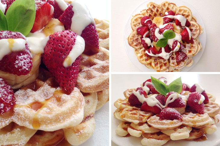 Waffles with strawberry, banana and cream